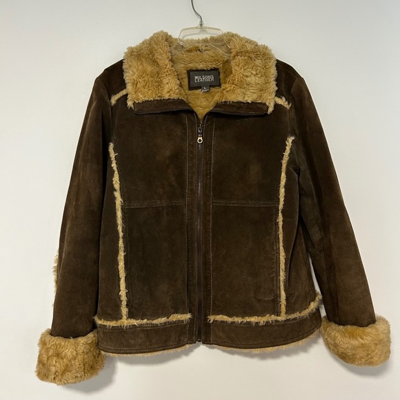 Wilsons Leather Maxima Brown Suede Fur Lined Penny Lane Aviator Jacket Women's L - Picture 7 of 8